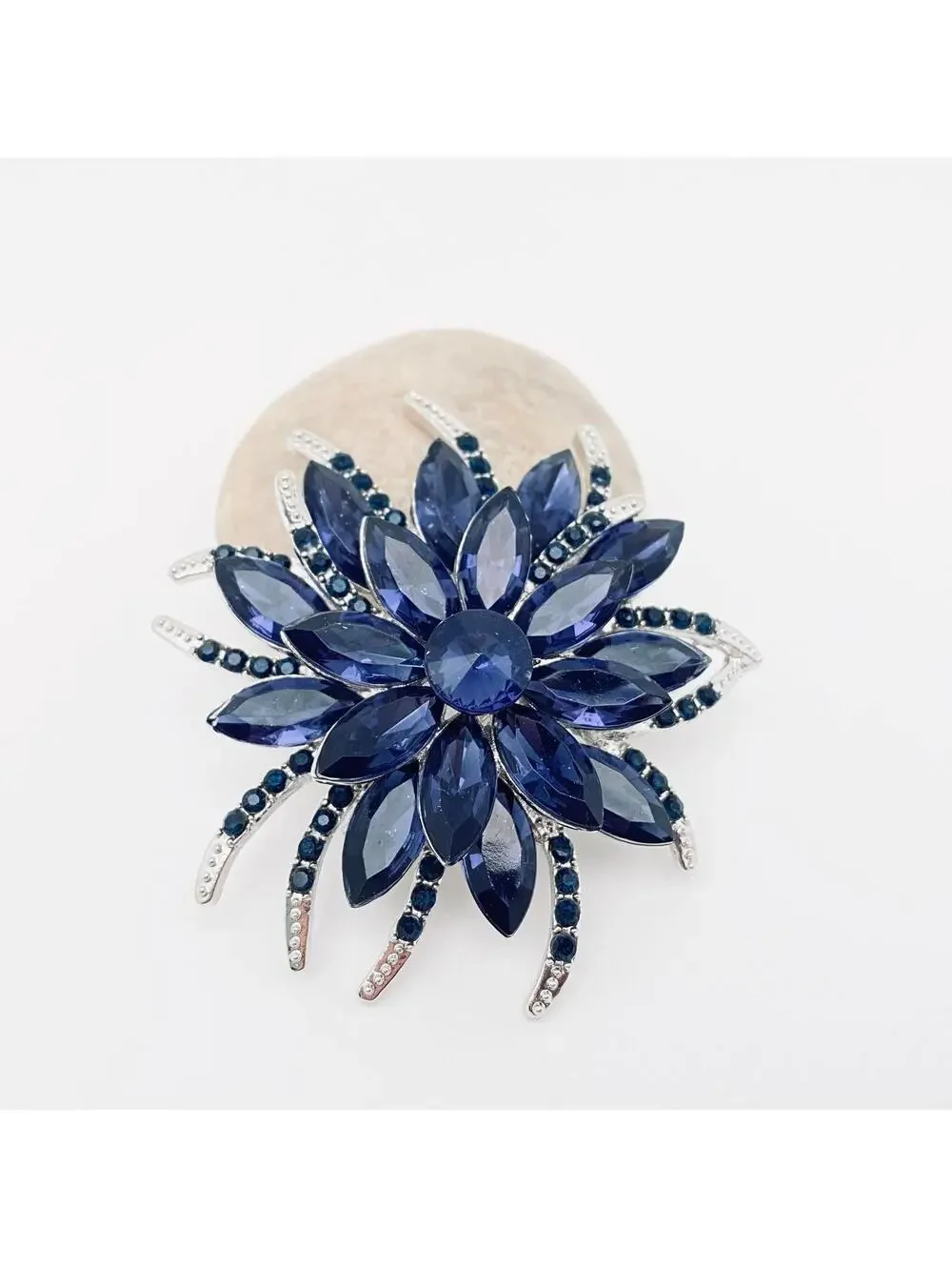 Blue Crystal Flower Brooch Pin